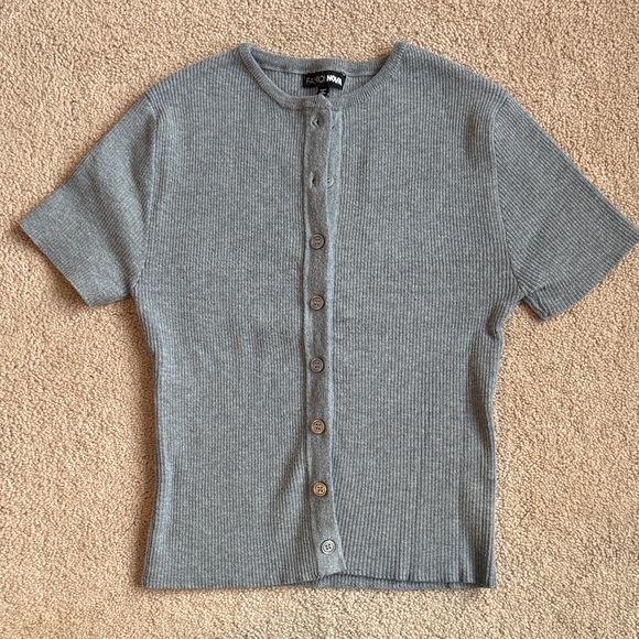Fashion Nova Sweaters - Gray Button-Up Short Sleeve Top